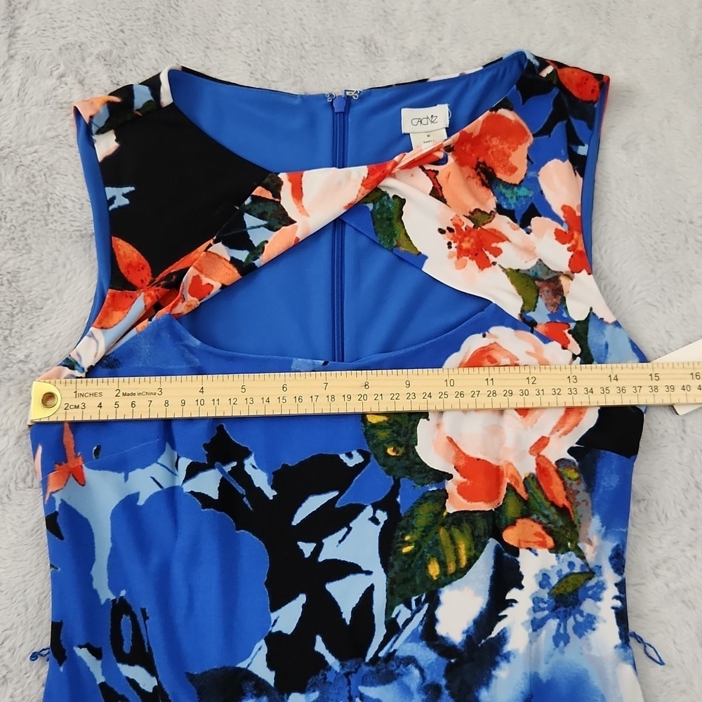 Cache NWT Blue Floral Belted Sheath Midi Dress Keyhole Back Size Medium - Picture 12 of 12